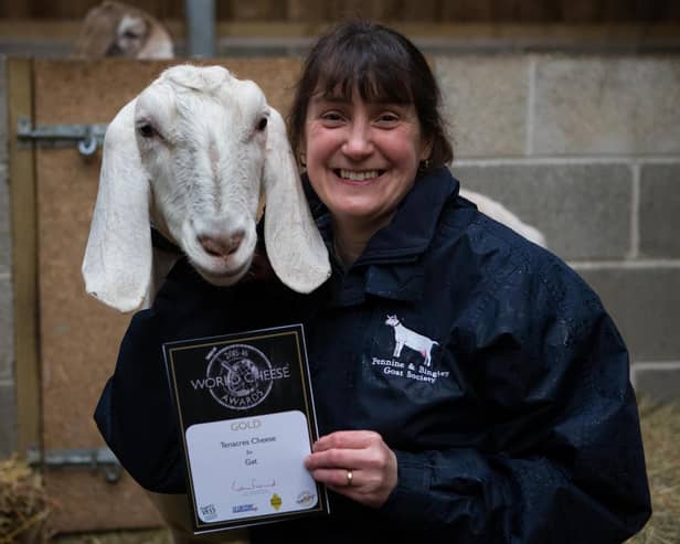 Gillian Clough, of Tenacres Cheese, Hebden Bridge, with her World Cheese Award
