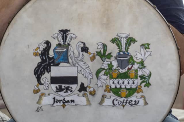Karl Jordan first coat of arms on a traditional Irish drum