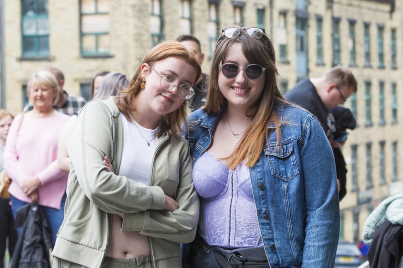 Queue for George Ezra gig at The Piece Hall. Scarlet Tremayne, left, and Eve Whitham.