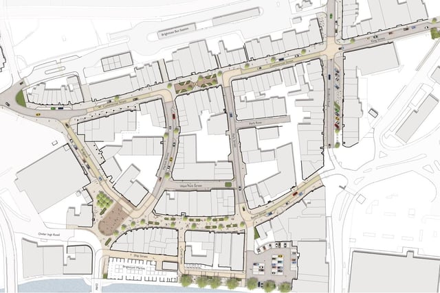 Map showing how the town centre will work with a revised one-way system and parking bays following the transformation.