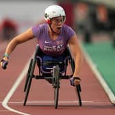 KOBE, JAPAN - MAY 24: Hannah Cockroft of Great Britain celebrates winning the gold medal after competing in the Women's 800m T34 final during day eight of the World Para Athletics Championships Kobe at Kobe Universiade Memorial Stadium on May 24, 2024 in Kobe, Hyogo, Japan.  (Photo by Toru Hanai/Getty Images)