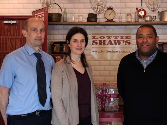From left to right, Ian and Charlotte Shaw, founders of Lottie Shaw’s, with Managing Director of Jacksons of Yorkshire Owen Elliott.