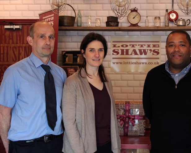 From left to right, Ian and Charlotte Shaw, founders of Lottie Shaw’s, with Managing Director of Jacksons of Yorkshire Owen Elliott.