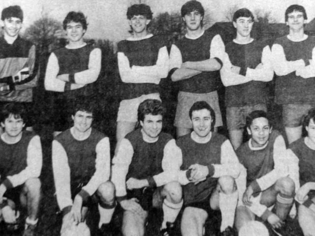 Meon Valley League. Back (from left): Paul Beckett, Stephen Pearce, Mike Kissane, Martin Farmer, Rob Chamberlain, Kevin Gray. Front: Paul Britton, Carl West, Tim West, Melvyn
Brown, Paul Cox.