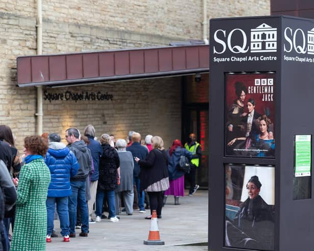 People queuing for the premiere of Gentleman Jack at Square Chapel in Halifax