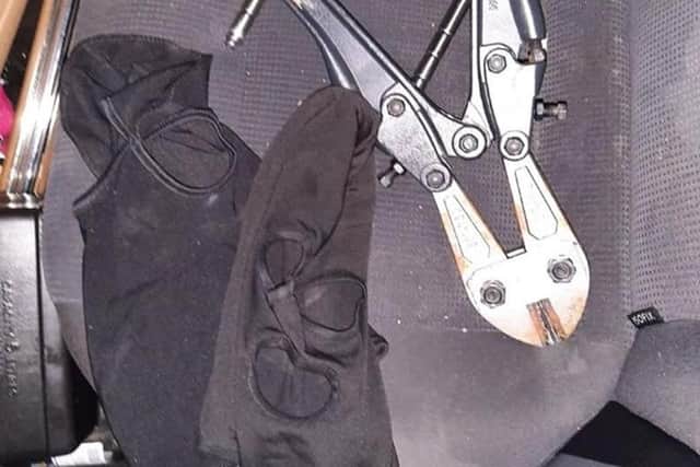 Police found balaclavas and bolt cutters in one of the cars they stopped
