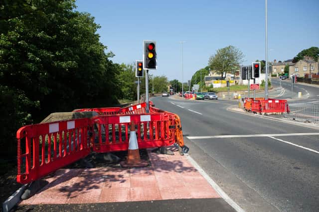 A view of the roadworks at the A646 Burnley Road  junction with Warley Road - part of the A58/A646 corridor improvement scheme - in King Cross, Halifax