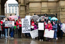 Parents gathered at Halifax Town Hall to protest at lack of special school places for SEND children