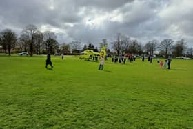 The air ambulance landed on Savile Park Moor in Halifax this afternoon