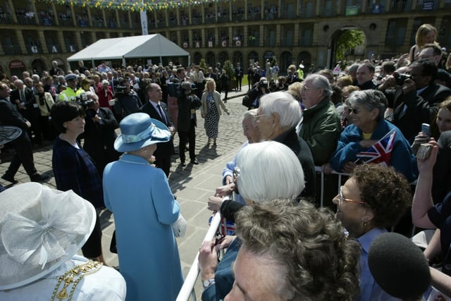 Royal Visit HRH Queen and Prince Philip Duke of Edingburgh in Halifax at Piece Hall in 2004
