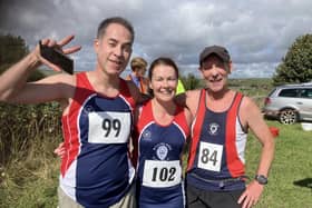 Dom Ranson, Liz Norman and Martin O'Brien at the Blackshaw Head Fell Race.