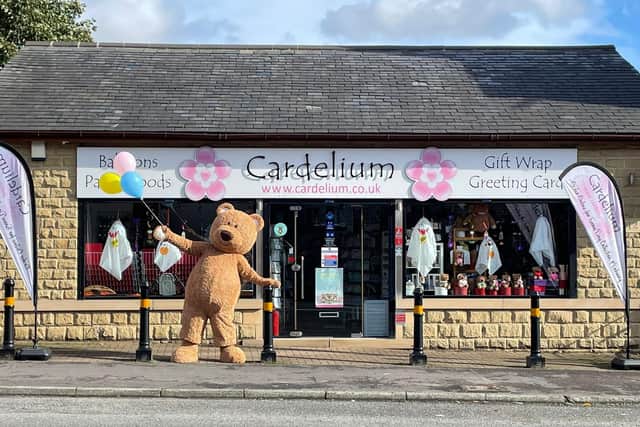 Customers and people who passed by Cardelium in Ovenden on Saturday had a surprise when they were greeted outside the store by a life size cuddly bear
