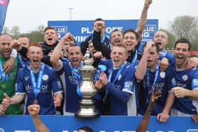 Halifax Town celebtrate their win over Brackley Town