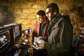 AA Dhand and Staz Nair on set for Virdee. Picture: BBC / Magical Society
