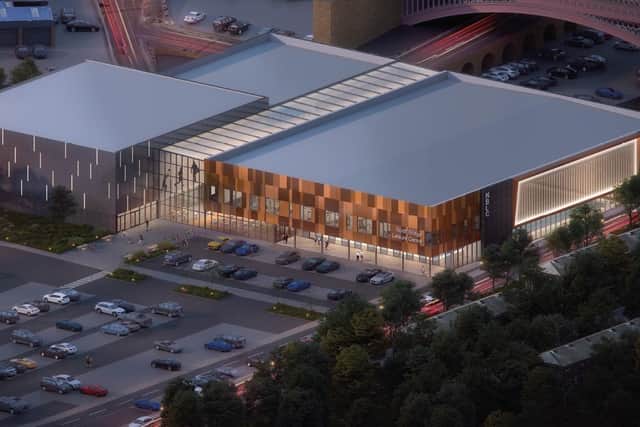 Paused: Artists' impression of the new Halifax sports centre and swimming pool on the site of the town's old North Bridge Leisure Centre