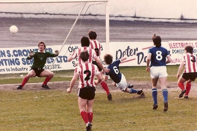 Paul Hendrie scores after 45 seconds for Town against Sheffield United, April 12, 1982