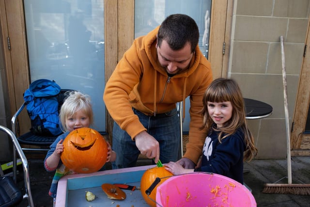 Hestia, Carl and Aubrey Chapman at Hebden Bridge Pumpkin Festival