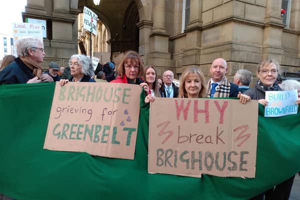 Campaigners and councillors against the Local Plan proposals lobby outside Halifax Town Hall. Around 10,000 new homes could be built in Calderdale including 4,000 in 'garden suburbs' at rural Thornhills, Clifton and Woodhouse on the edge of Brighouse.