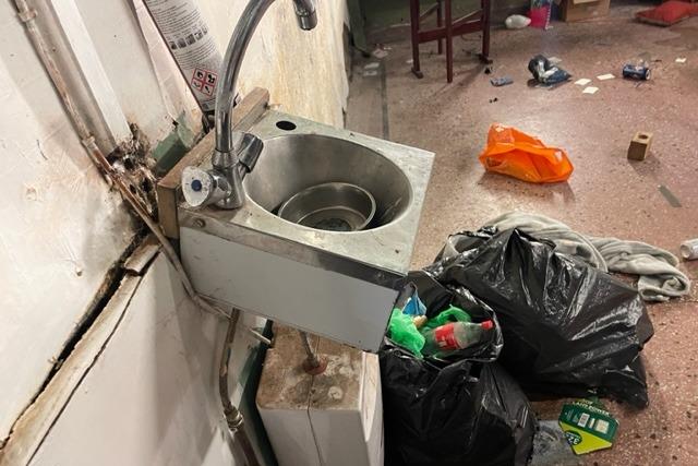 Sinks have been ripped off walls