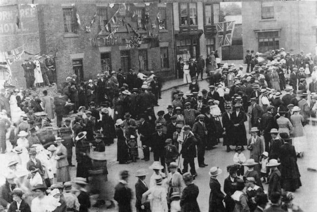 Celebrating the end of World War I, in Market Place, Ripley, in 1918.