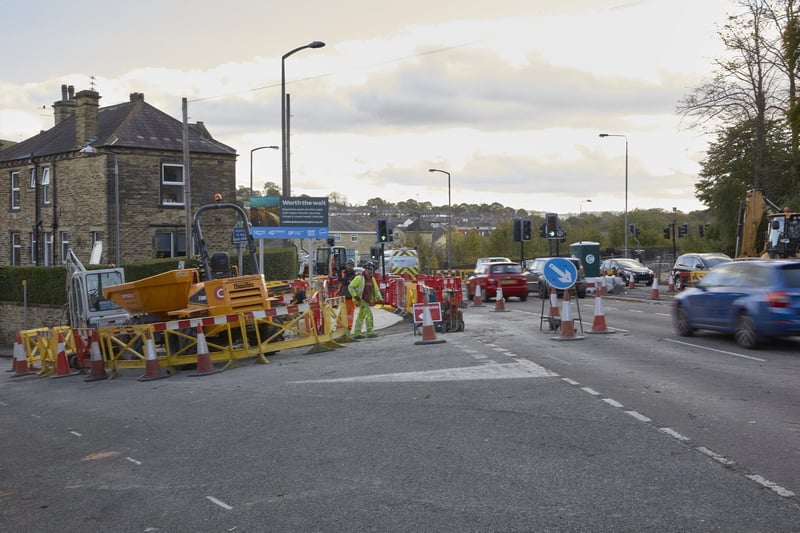 Road work on Huddersfield Road, Salterhebble during the first phase of works back in 2017.