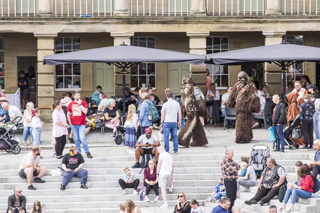 Sentinal Squad Star Wars characters visit The Piece Hall, Halifax.