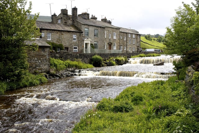 Beckstones House and waterfalls at Gayle Near Hawes in the Yorkshire Dales,