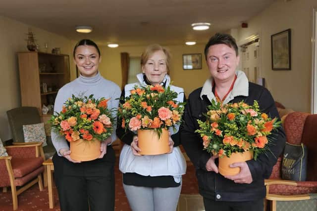 Flowers were gifted at North Ferriby Care Home, Chester Court Sheltered Accommodation in Halifax and Overgate Hospice.