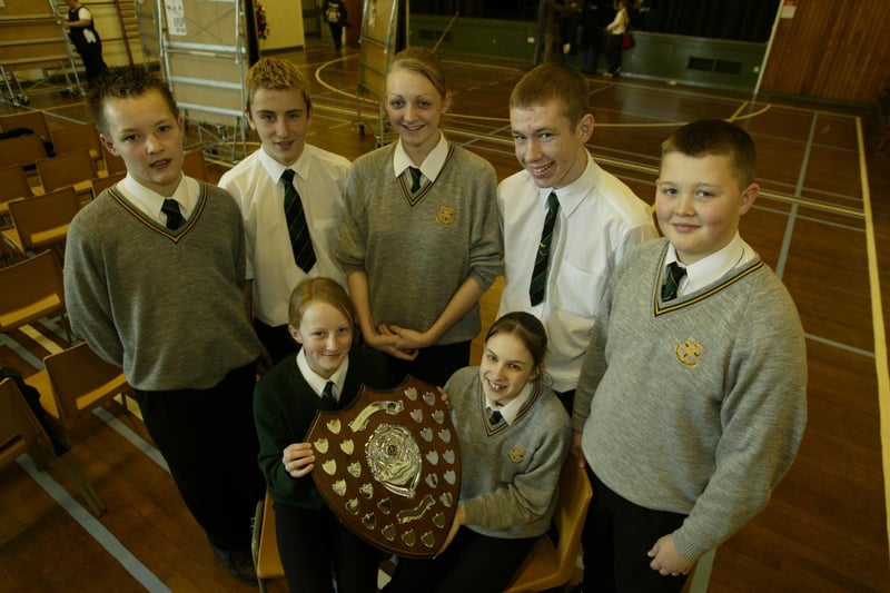 A group of prizewinners at Holy Trinity school, Holmfield in 2002