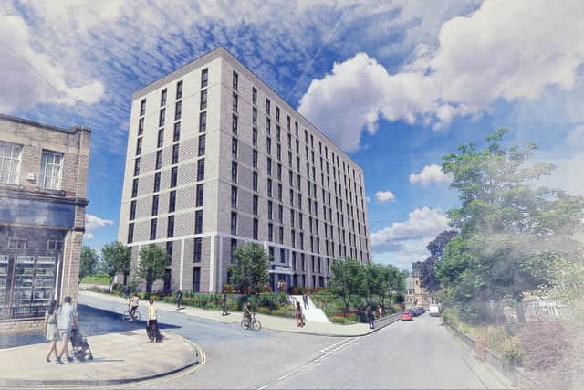 An artist’s impression of how the Cow Green apartments might look on the site of the old multi-storey car park in Halifax town centre. Image: Placefirst