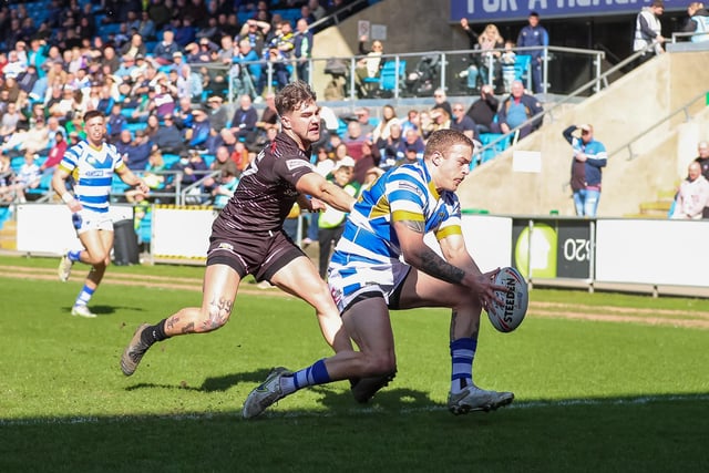 4. Action from Halifax Panthers' win over Barrow Raiders at The Shay, on Sunday, April 2, in the fourth round of the Challenge Cup. (Photo credit: Simon Hall)