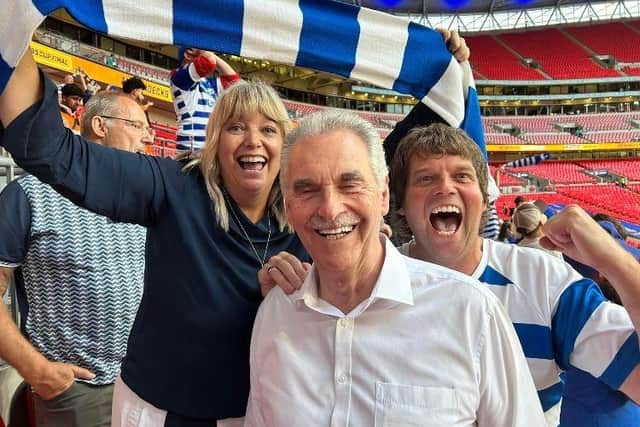 Craig Atkinson, right, flew from a family holiday in Lanzarote to watch his beloved Halifax Panthers win the 1895 Cup Final at Wembley with his Dad and sister, before returning back to the Canary Islands.