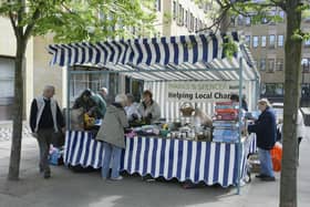 The Mayor of Calderdale's charity stall at it's new location in Northgate, Halifax back in 2005
