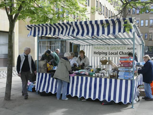 The Mayor of Calderdale's charity stall at it's new location in Northgate, Halifax back in 2005