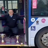 Halifax First Bus driver Michael Leech with his Bus Driver of the Year awards.