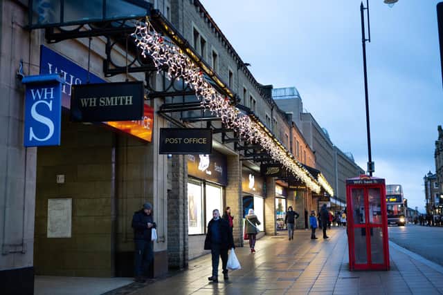 Christmas lights in Market Street, Halifax, in 2021