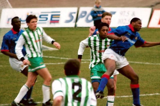 Dave Hanson, Mick Trotter and Colin Lambert, Halifax v Yeovil, March 25, 1995