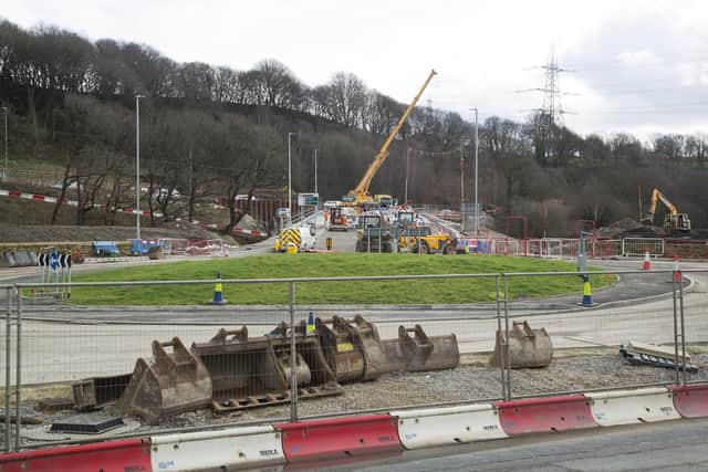 A629 roadworks, Calder and Hebble junction, new roundabout and bridge between Stainland Road and the A629