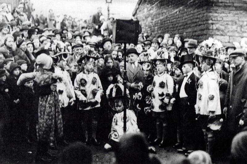BBC broadcast of the Pace Egg plays in 1934 at Lacy Hey Farm by Midgley School pupils