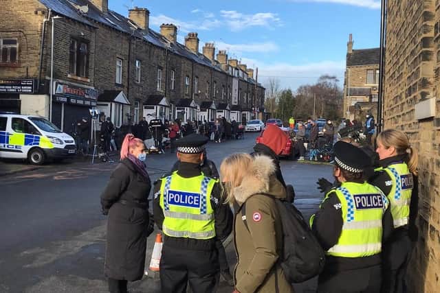 Happy Valley filming on Bath Place, off  Boothtown Road in Halifax