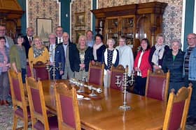 Inside Halifax town hall, the group with the Mayor Calderdale Angie Gallagher. Picture: Stuart Black