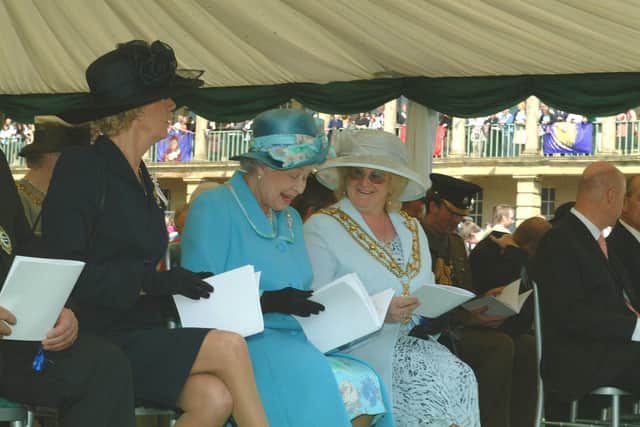 Flashback to the royal visit to Halifax in 2004. The Queen and then Mayor of Calderdale Geraldine Carter at the town's Piece Hall. Picture: Calderdale Council