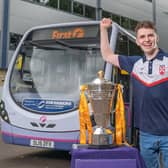 First Bus has named one of its Halifax fleet after Rob Hawkins, a member of England’s Wheelchair Rugby League World Cup winning team. Picture by Richard Walker/ImageNorth