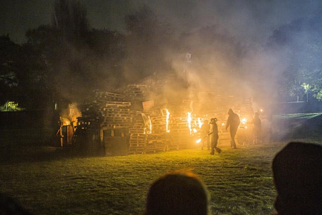 The bonfire struggles to get going in the wet weather.