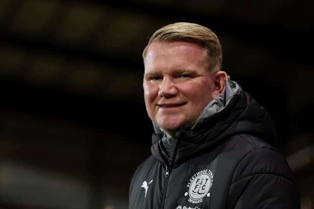 BURSLEM, ENGLAND - JANUARY 09: Pete Wild, Manager of Fleetwood Town, reacts prior to the Emirates FA Cup Third Round match between Port Vale and Fleetwood Town on January 09, 2026 in Burslem, England. (Photo by Nathan Stirk/Getty Images)