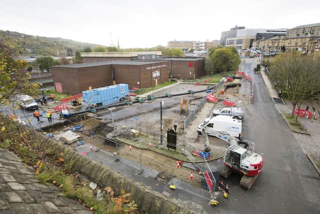 Work on the site of the new leisure centre development at North Bridge, Halifax, at a standstill