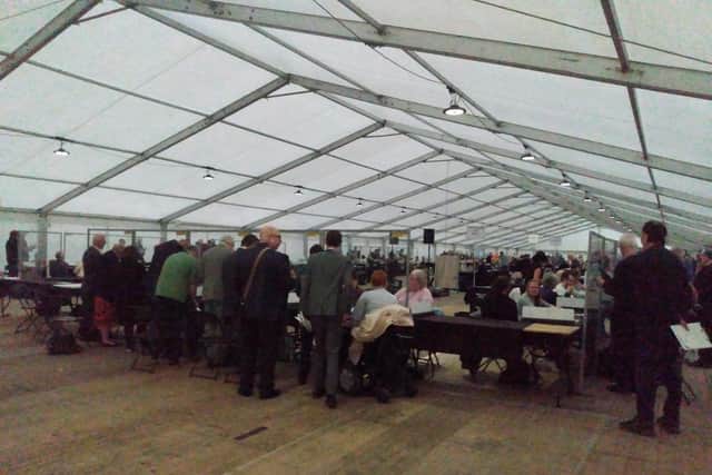 Last year the giant tent housed the count at Mulcture Hall Road, Halifax