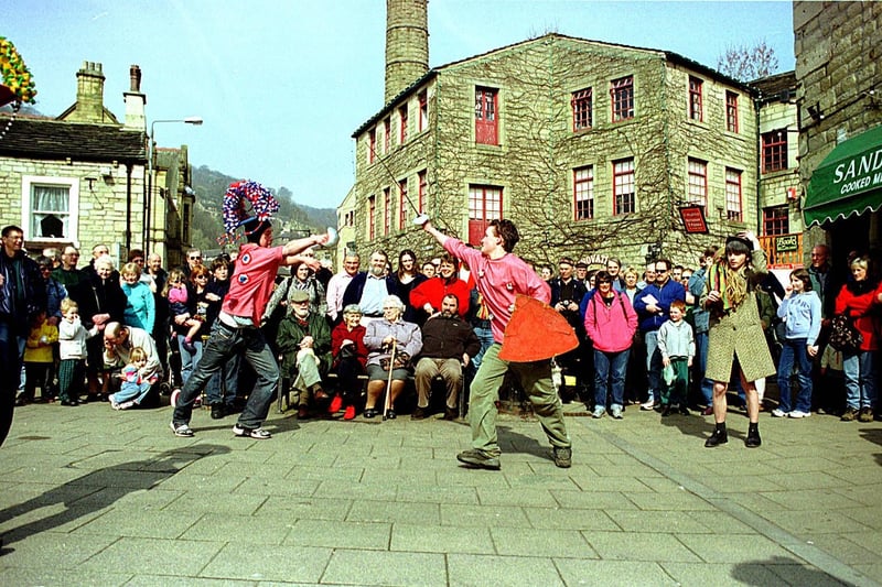 Calder High School students perform the traditional Pace Egg Play in St George's Square, Hebden Bridge in 2010