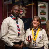 Elaine pictured with Polar Explorer and Scout Ambassador, Dwayne Fields