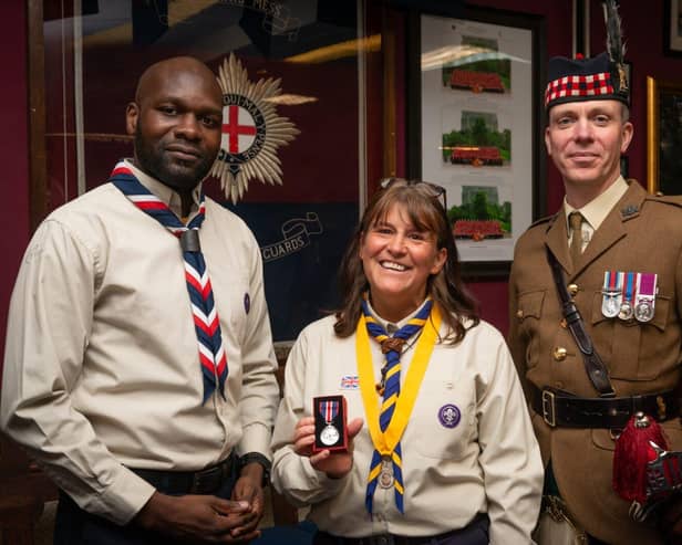 Elaine pictured with Polar Explorer and Scout Ambassador, Dwayne Fields
